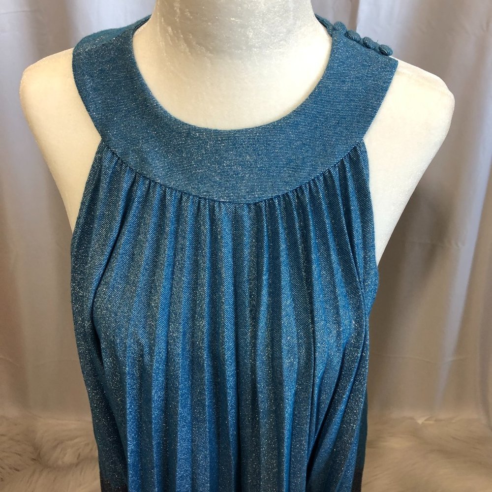Free People Pleated Love Metallic Blue Dress NWT